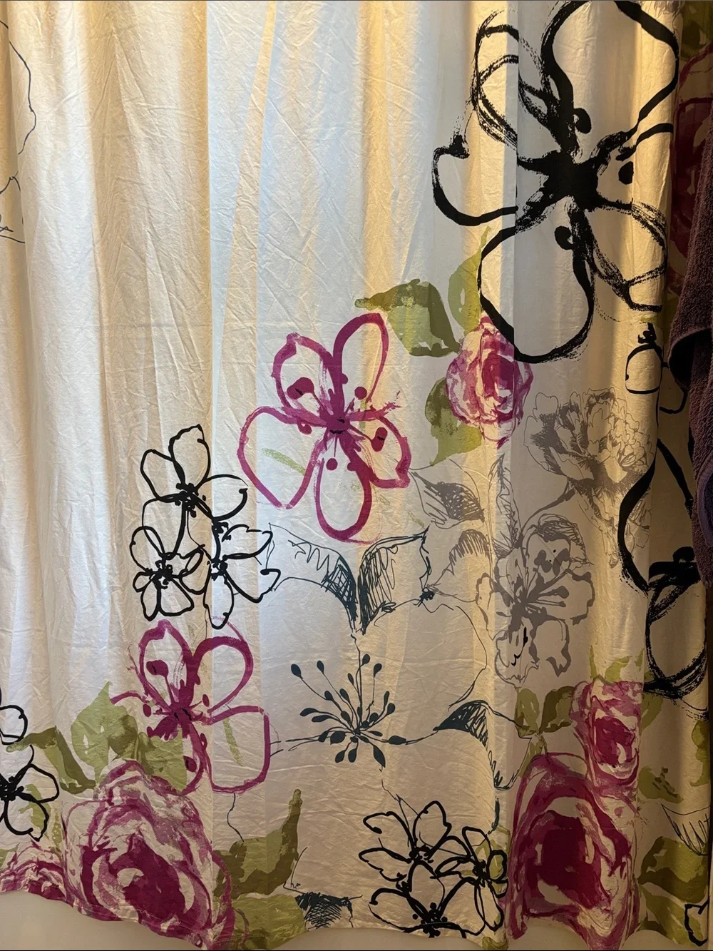 Floral Print Shower Curtain in Magenta and Green - Brand: